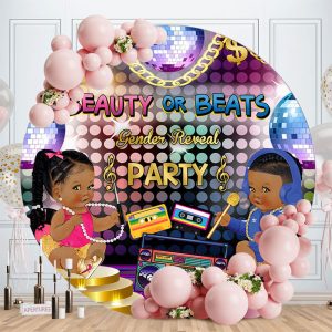 Aperturee Beauty Or Beats Party Round Baby Shower Backdrop