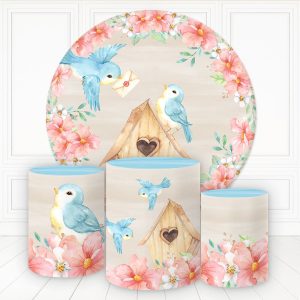 Aperturee Birds In Love Floral Wood House Round Birthday Backdrop Kit | Custom Round Backdrop | Round Backdrop Cover Diy | Round Backdrop Stand Covers