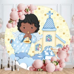 Aperturee Black Boy And House Round Baby Shower Backdrop