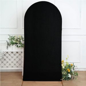 Aperturee Black Spandex Fit Round Top Backdrop Wedding Arch Cover