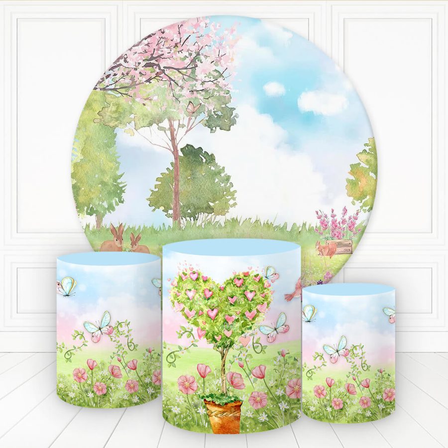 Aperturee Blossom Grass Heart Scene Round Birthday Backdrop Kit | Round Backdrop Cover Diy | Circle Background For Party | Custom Round Backdrop