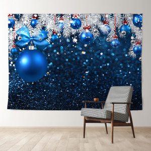 Aperturee Blue Bauble Ball Silver Bokeh Christmas Backdrop