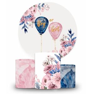 Aperturee Blue Or Pink Balloon Floral Round Baby Shower Backdrop Kit | Circle Party Backdrop | Round Backdrop Cover Diy | Round Backdrop Fabric Cover