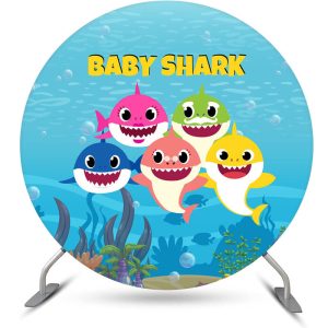 Aperturee Blue Sea And Cartoon Shark Round Baby Shower Backdrop Kit | Round Party Backdrop | Circle Backdrop Baby Shower | Baby Shower Arch Backdrop