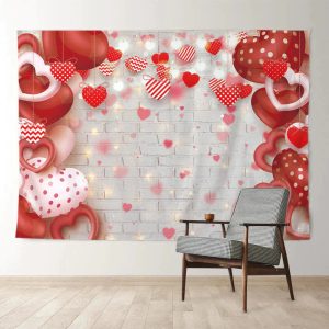 Aperturee Bokeh Heart Brick Wall Valentines Day Photo Banner