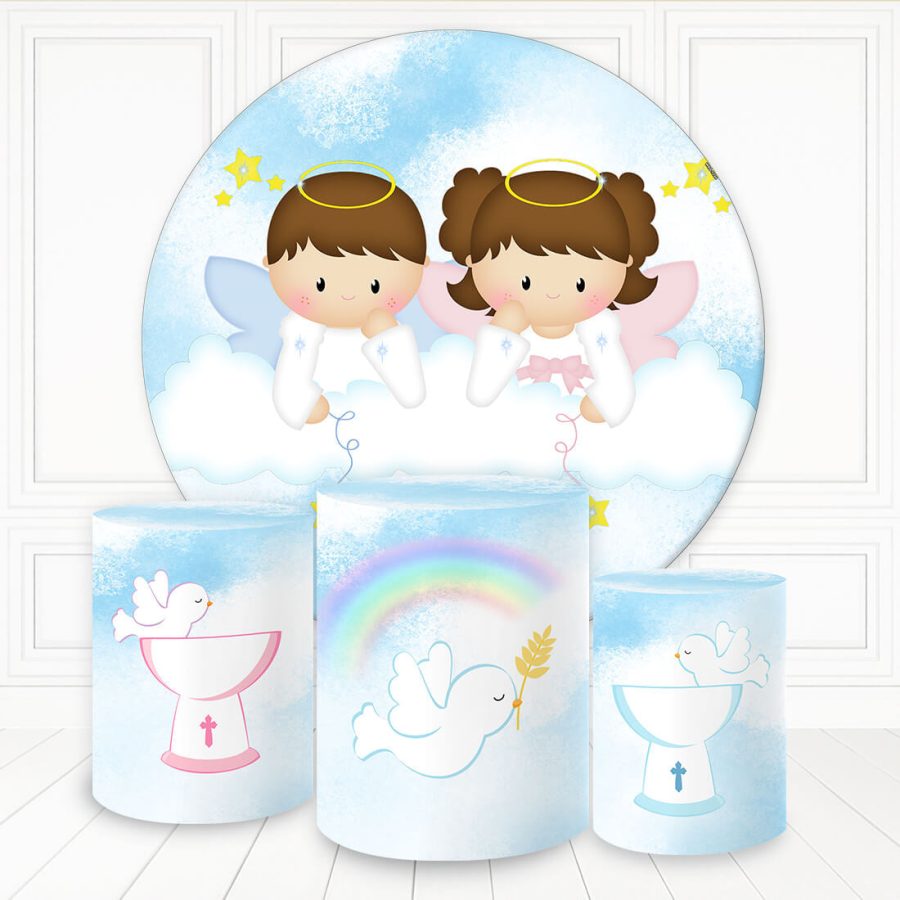 Aperturee Boy And Girl Angels Cloud Sky Round Baby Shower Backdrop Kit | Circle Background For Party | Custom Round Backdrop | Circle Party Backdrop