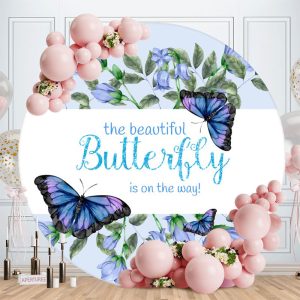 Aperturee Butterfly Is On The Way Circle Baby Shower Backdrop