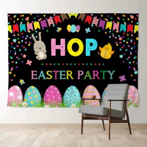 Aperturee Cartoon Hop Rabbit Chick Happy Easter Backdrop