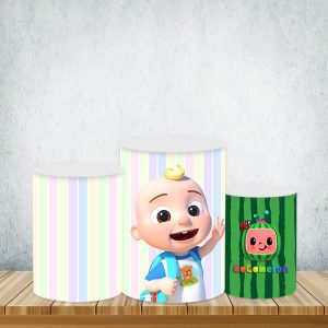 Aperturee Cartoon Watermelon Stripe Cylinder Cover Baby Birthday Cake Table Cover