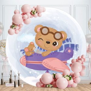 Aperturee Circle Airplane And Bear Baby Shower Backdrop