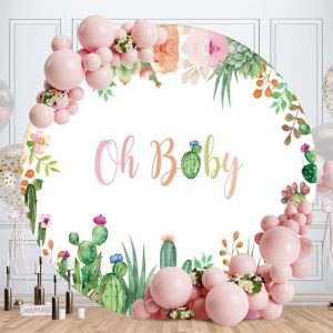 Aperturee Circle Oh Baby Cactus Leaves Baby Shower Backdrop