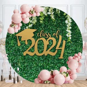 Aperturee Circle White Floral Green Leaf Class Of 2024 Backdrop | Personalized Graduation Banner | Diy Graduation Photo Backdrop