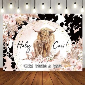 Aperturee Cow Warm Glitter Floral Gender Reveal Backdrop