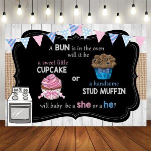 Aperturee Cupcake Or Stud Muffin Gender Reveal Backdrop