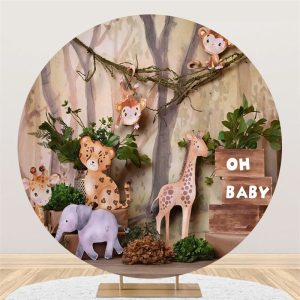 Aperturee Cute Animals Forest Safari Circle Baby Shower Backdrop | Baby Shower Round Backdrop | Baby Shower Arch Backdrop | Circle Party Backdrop