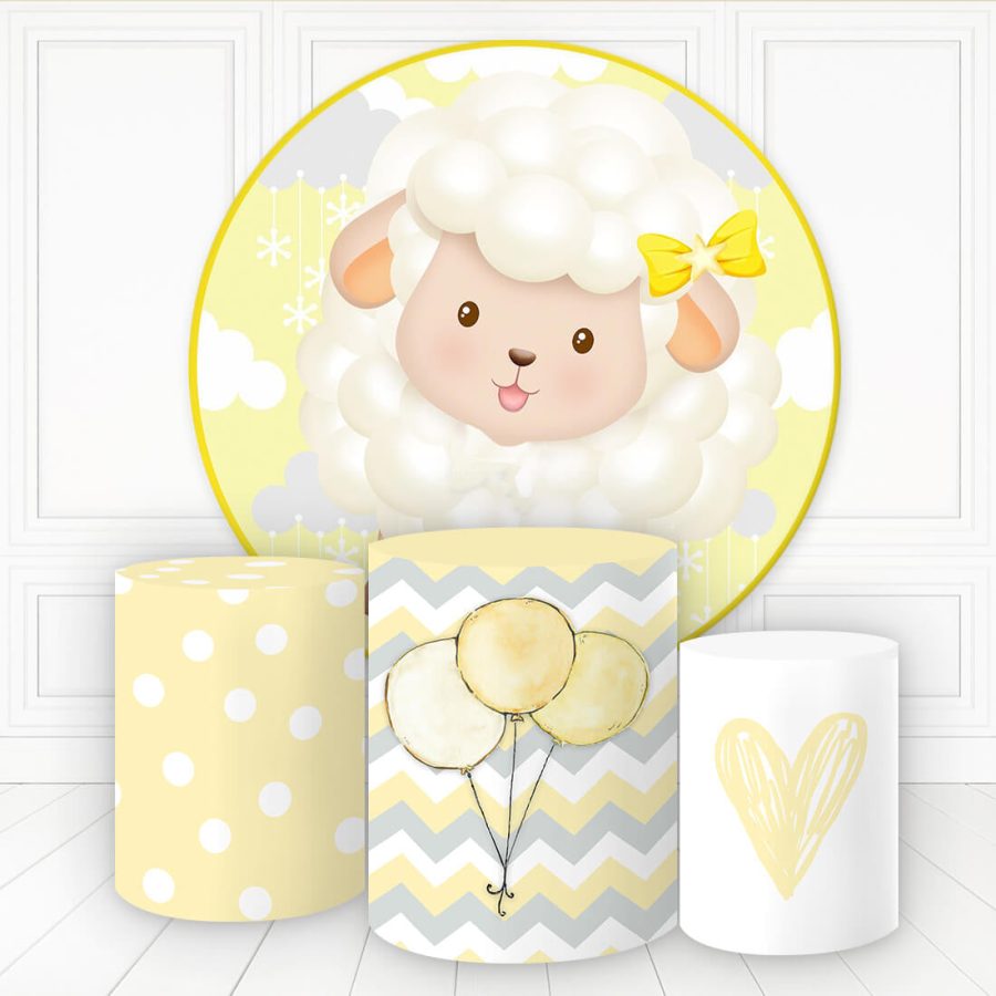Aperturee Cute Sheep With Balloon Heart Round Backdrop Kit | Round Backdrop Cover Diy | Baby Shower Round Backdrop | Custom Round Backdrop Cover