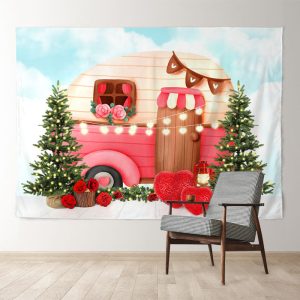 Aperturee Cute Truck House With Heart Valentines Day Backdrop