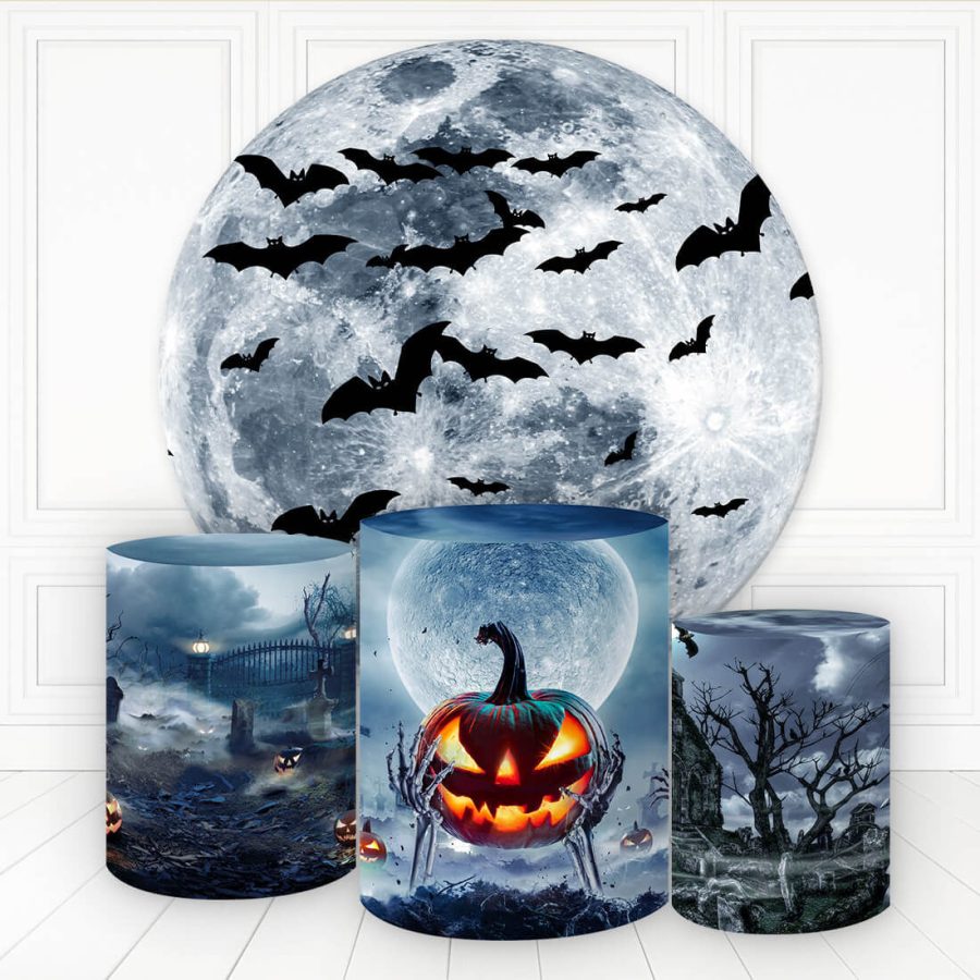 Aperturee Dark Pumpkin Moon Night Round Birthday Backdrop Kit For Boy | Custom Round Backdrop | Round Backdrop Stand Covers | Round Backdrop Cover Diy