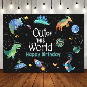 Aperturee Dinosaur Space Out Of World Birthday Backdrop