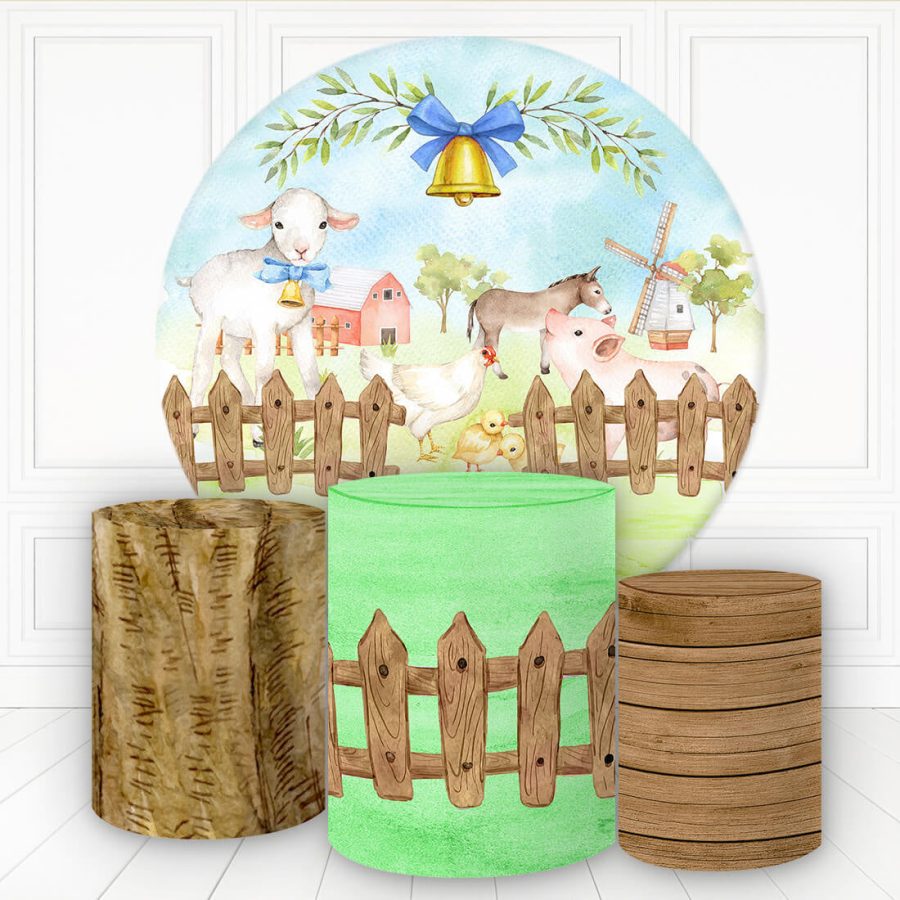 Aperturee Farm Theme Bell Leaves Round Birthday Backdrop Kit For Kids | Round Party Backdrop | Custom Round Backdrop | Custom Round Birthday Backdrop