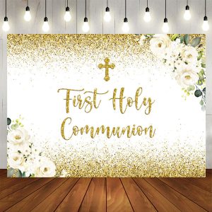 Aperturee First Holy Communion Golden Bokeh Kids Backdrop