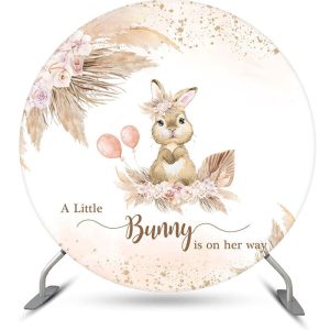 Aperturee Floral Bunny Boho Girls Round Baby Shower Backdrop | Circle Backdrop Baby Shower | Circle Party Backdrop | Round Backdrop Fabric Cover