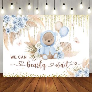 Aperturee Floral Can Bearly Wait Teddy Baby Shower Backdrop