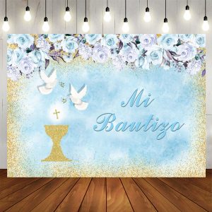 Aperturee Floral Doves Mi Bautizo Baptism Backdrop For Twins