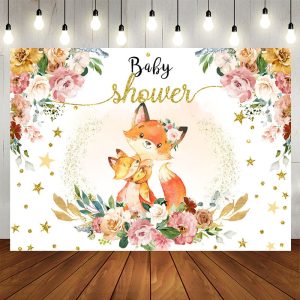 Aperturee Floral Fox Hug At Night Sweet Baby Shower Backdrop