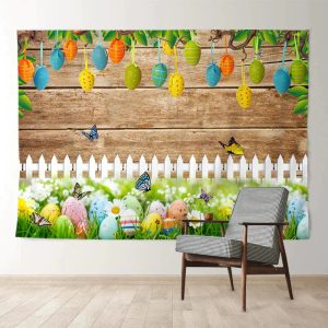 Aperturee Floral Grass Yard With Butterfly Easter Backdrop