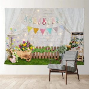 Aperturee Floral Rabbit Spring Egg Hunter Holiday Backdrop