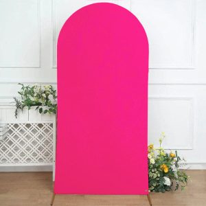 Aperturee Fushcia Spandex Fit Round Top Backdrop Wedding Arch Cover