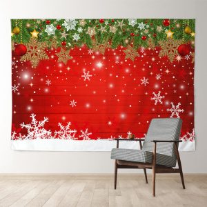 Aperturee Glitter Gold White Snow Red Christmas Backdrop