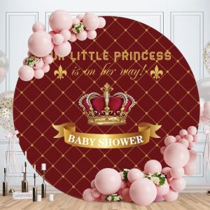 Aperturee Gold And Red Crown Round Baby Shower Backdrop