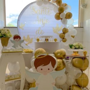 Aperturee Gold Glitter Angle Round White Baby Shower Backdorp | Custom Round Backdrop | Baby Shower Backdrop Ideas | Round Backdrop Baby Shower