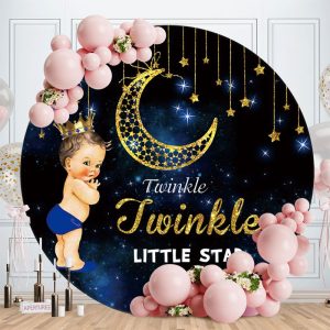 Aperturee Gold Glitter Moon Star Round Boys Baby Shower Backdrop