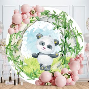 Aperturee Green Bamboo And Panda Round Baby Shower Backdrop