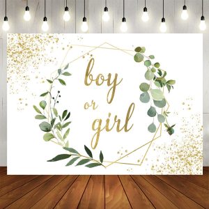 Aperturee Green Leaves And Gold Glitter Baby Shower Backdrop