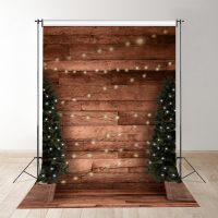 Aperturee Green Tree With Light Stripe Wood Christmas Backdrop