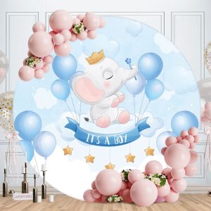 Aperturee Its A Boy Elephant Circle Baby Shower Backdrop