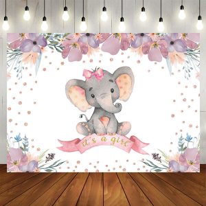 Aperturee Its A Girl Elephant Floral Baby Shower Photoshoot Backdrop