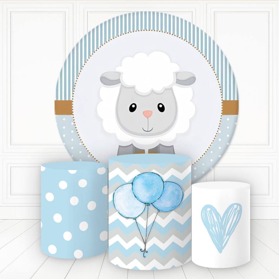 Aperturee Lovely Lamb Balloon Heart Round Backdrop Kit For Boy | Round Backdrop Stand Covers | Round Party Backdrop | Custom Round Backdrop Cover