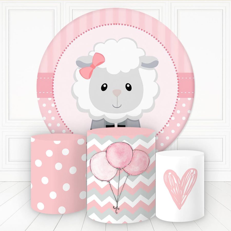 Aperturee Lovely Lamb Balloon Heart Round Backdrop Kit For Girl | Round Backdrop Baby Shower | Circle Party Backdrop | Baby Shower Arch Backdrop