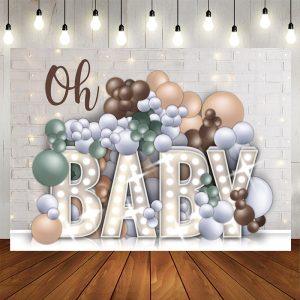 Aperturee Oh Baby White Bricks Balloons Baby Shower Backdrop