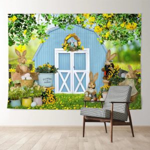 Aperturee Outdoor Cowboy Floral Rabbit Happy Easter Backdrop