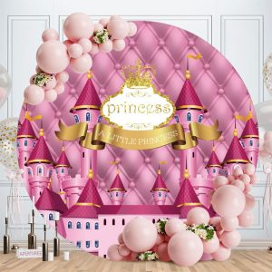 Aperturee Pink Castle Princess Round Baby Shower Backdrop