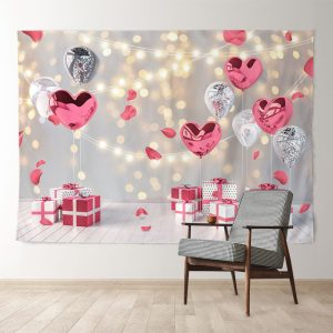 Aperturee Pink Silver Heart Balloons Light Valentines Backdrop