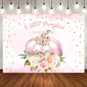 Aperturee Pink flowers pumpkin baby shower Backdrop for girl