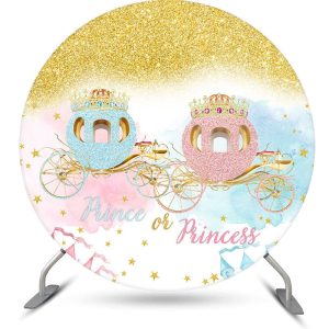 Aperturee Prince Princess Carriage Round Baby Shower Backdrop | Round Backdrop Fabric Cover | Circle Background For Party | Round Backdrop Cover Diy