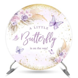 Aperturee Purple Butterfly Boho Baby Shower Round Backdrop | Circle Background For Party | Custom Round Backdrop Cover | Circle Party Backdrop